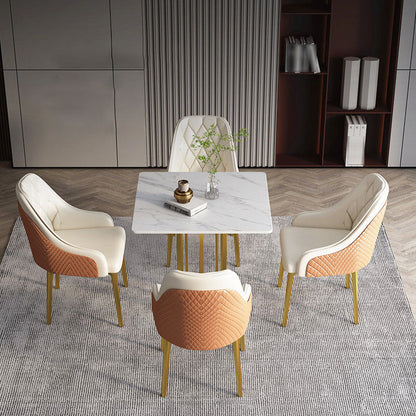 Stone Top Dining Table Contemporary Dining Table with Gold Pedestal Base Square 23.6"L x 23.6"W x 29.5"H Without Chairs Clearhalo 'Dining Tables & Seating' 'Dining Tables' 'dining_table' 'furn' 'furn_dining_table' 'Furniture' 'furniture_dining_table' 'Kitchen & Dining Furniture' 'kitchen' 'kitchen_dining_table' 5032723
