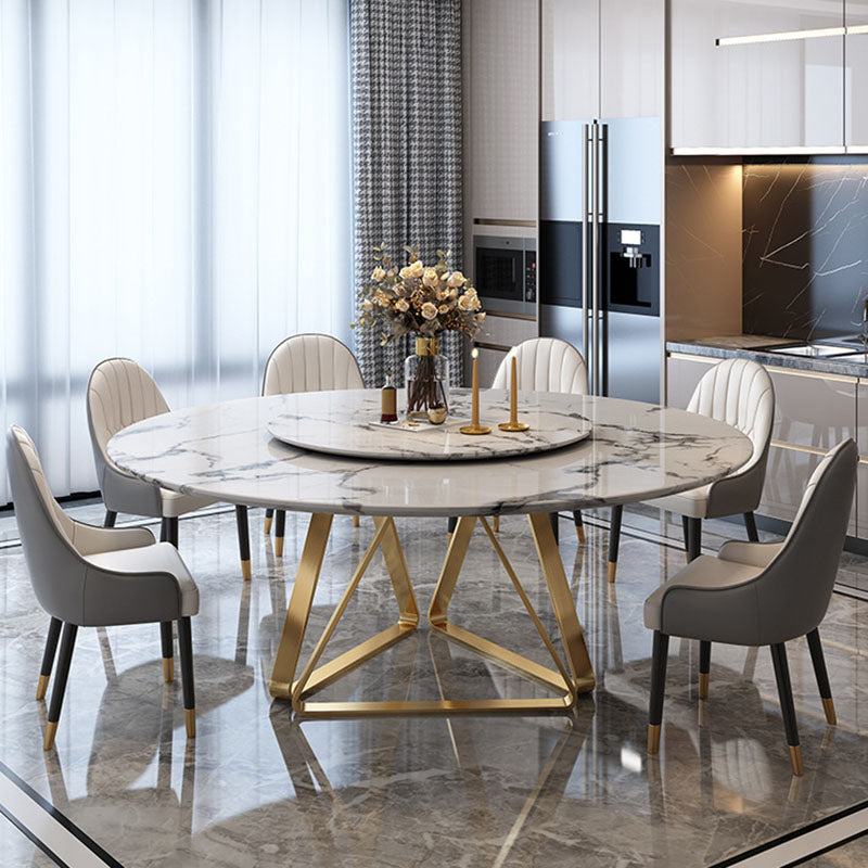 Stone Top Dining Table Traditional Luxury Table with Gold Pedestal Base White 70.9"L x 70.9"W x 29.5"H Without Chairs Clearhalo 'Dining Tables & Seating' 'Dining Tables' 'dining_table' 'furn' 'furn_dining_table' 'Furniture' 'furniture_dining_table' 'Kitchen & Dining Furniture' 'kitchen' 'kitchen_dining_table' 5032741