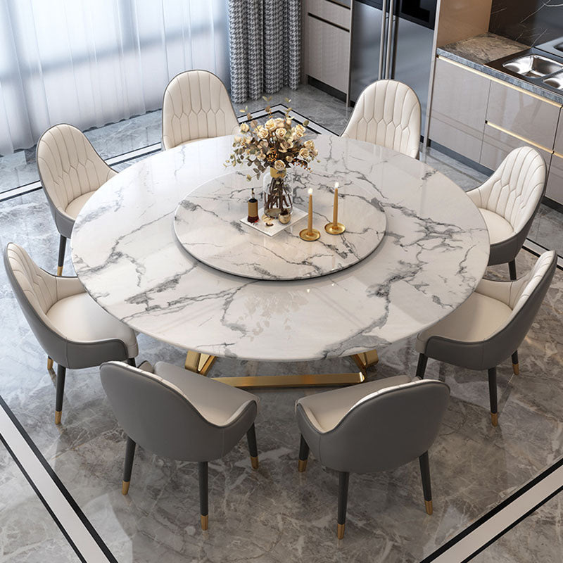 Stone Top Dining Table Traditional Luxury Table with Gold Pedestal Base White 47.2"L x 47.2"W x 29.5"H Without Chairs Clearhalo 'Dining Tables & Seating' 'Dining Tables' 'dining_table' 'furn' 'furn_dining_table' 'Furniture' 'furniture_dining_table' 'Kitchen & Dining Furniture' 'kitchen' 'kitchen_dining_table' 5032742