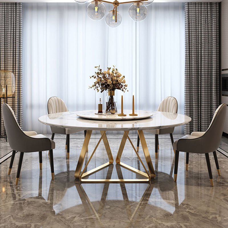 Stone Top Dining Table Traditional Luxury Table with Gold Pedestal Base White 51.2"L x 51.2"W x 29.5"H Without Chairs Clearhalo 'Dining Tables & Seating' 'Dining Tables' 'dining_table' 'furn' 'furn_dining_table' 'Furniture' 'furniture_dining_table' 'Kitchen & Dining Furniture' 'kitchen' 'kitchen_dining_table' 5032743