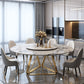 Stone Top Dining Table Traditional Luxury Table with Gold Pedestal Base White 59.1"L x 59.1"W x 29.5"H Without Chairs Clearhalo 'Dining Tables & Seating' 'Dining Tables' 'dining_table' 'furn' 'furn_dining_table' 'Furniture' 'furniture_dining_table' 'Kitchen & Dining Furniture' 'kitchen' 'kitchen_dining_table' 5032744