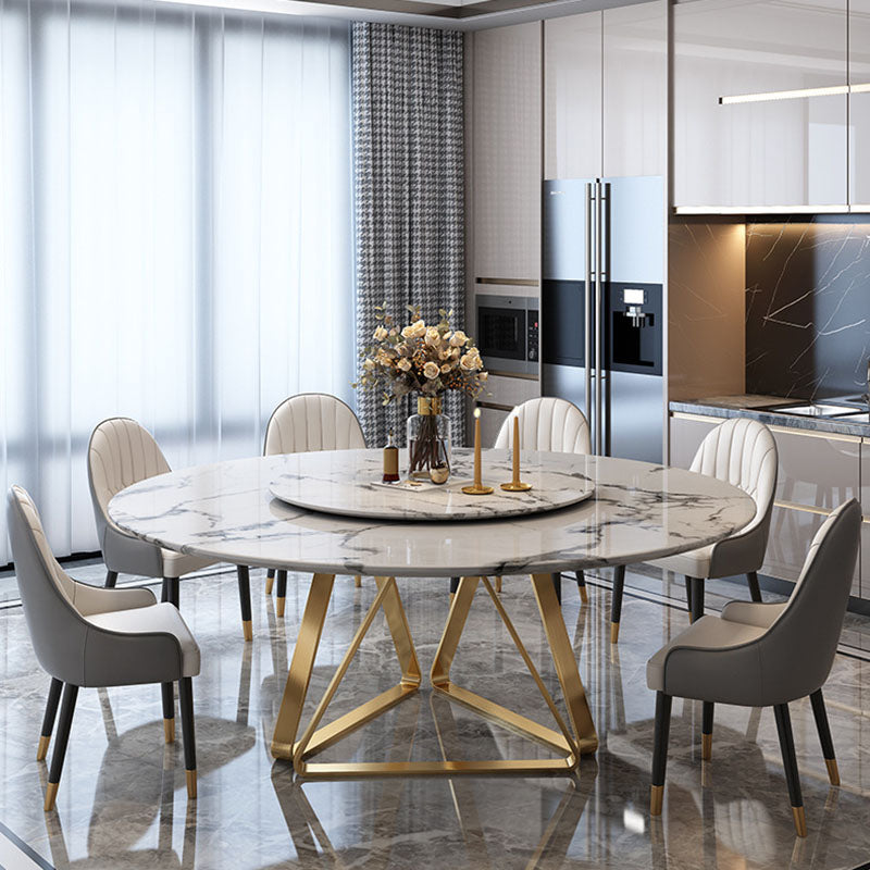 Stone Top Dining Table Traditional Luxury Table with Gold Pedestal Base White 59.1"L x 59.1"W x 29.5"H Without Chairs Clearhalo 'Dining Tables & Seating' 'Dining Tables' 'dining_table' 'furn' 'furn_dining_table' 'Furniture' 'furniture_dining_table' 'Kitchen & Dining Furniture' 'kitchen' 'kitchen_dining_table' 5032744