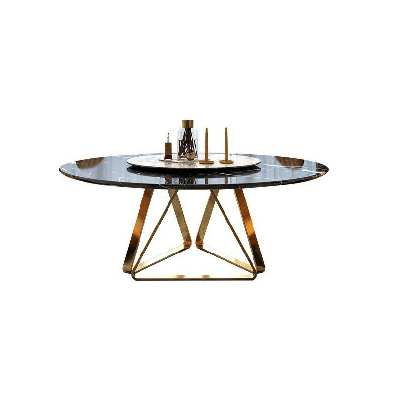 Stone Top Dining Table Traditional Luxury Table with Gold Pedestal Base Black Without Chairs Clearhalo 'Dining Tables & Seating' 'Dining Tables' 'dining_table' 'furn' 'furn_dining_table' 'Furniture' 'furniture_dining_table' 'Kitchen & Dining Furniture' 'kitchen' 'kitchen_dining_table' 5032745