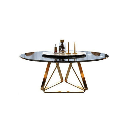 Stone Top Dining Table Traditional Luxury Table with Gold Pedestal Base Black Without Chairs Clearhalo 'Dining Tables & Seating' 'Dining Tables' 'dining_table' 'furn' 'furn_dining_table' 'Furniture' 'furniture_dining_table' 'Kitchen & Dining Furniture' 'kitchen' 'kitchen_dining_table' 5032745