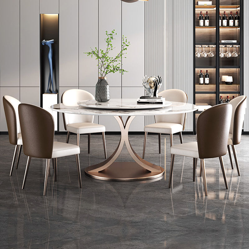 Glam Sintered Stone Dining Table Round Dinner Room Table for Dining Room 53.1"L x 53.1"W x 29.5"H Lazy Susan Without Chairs Clearhalo 'Dining Tables & Seating' 'Dining Tables' 'dining_table' 'furn' 'furn_dining_table' 'Furniture' 'furniture_dining_table' 'Kitchen & Dining Furniture' 'kitchen' 'kitchen_dining_table' 5032755