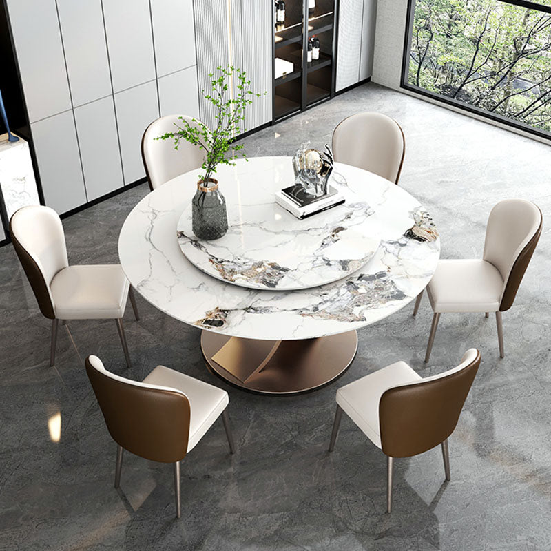 Glam Sintered Stone Dining Table Round Dinner Room Table for Dining Room 59.1"L x 59.1"W x 29.5"H Lazy Susan Without Chairs Clearhalo 'Dining Tables & Seating' 'Dining Tables' 'dining_table' 'furn' 'furn_dining_table' 'Furniture' 'furniture_dining_table' 'Kitchen & Dining Furniture' 'kitchen' 'kitchen_dining_table' 5032757