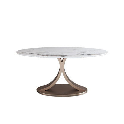 Glam Sintered Stone Dining Table Round Dinner Room Table for Dining Room Fixed Table Without Chairs Clearhalo 'Dining Tables & Seating' 'Dining Tables' 'dining_table' 'furn' 'furn_dining_table' 'Furniture' 'furniture_dining_table' 'Kitchen & Dining Furniture' 'kitchen' 'kitchen_dining_table' 5032763