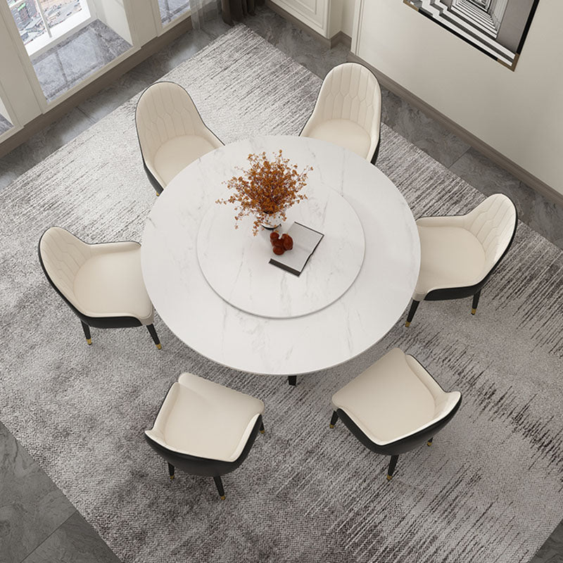 Modern Round Standard Height Dining Table Stone Double Pedestal Dining Table White Without Chairs Clearhalo 'Dining Tables & Seating' 'Dining Tables' 'dining_table' 'furn' 'furn_dining_table' 'Furniture' 'furniture_dining_table' 'Kitchen & Dining Furniture' 'kitchen' 'kitchen_dining_table' 5032776