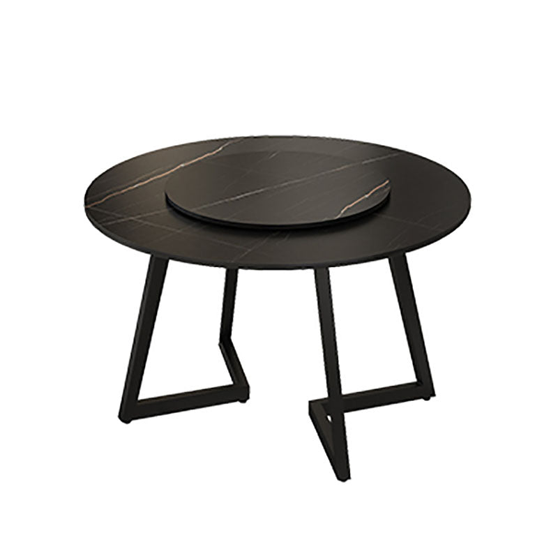 Modern Round Standard Height Dining Table Stone Double Pedestal Dining Table Black 53.1"L x 53.1"W x 29.5"H Without Chairs Clearhalo 'Dining Tables & Seating' 'Dining Tables' 'dining_table' 'furn' 'furn_dining_table' 'Furniture' 'furniture_dining_table' 'Kitchen & Dining Furniture' 'kitchen' 'kitchen_dining_table' 5032777