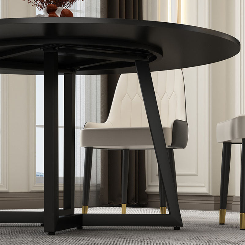 Modern Round Standard Height Dining Table Stone Double Pedestal Dining Table Clearhalo 'Dining Tables & Seating' 'Dining Tables' 'dining_table' 'furn' 'furn_dining_table' 'Furniture' 'furniture_dining_table' 'Kitchen & Dining Furniture' 'kitchen' 'kitchen_dining_table' 5032781