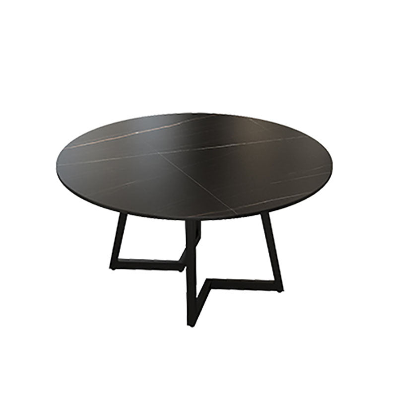 Modern Round Standard Height Dining Table Stone Double Pedestal Dining Table Gloss Black Without Chairs Clearhalo 'Dining Tables & Seating' 'Dining Tables' 'dining_table' 'furn' 'furn_dining_table' 'Furniture' 'furniture_dining_table' 'Kitchen & Dining Furniture' 'kitchen' 'kitchen_dining_table' 5032782