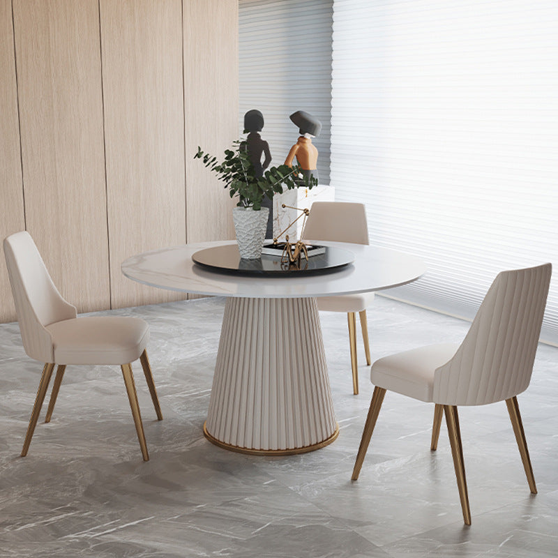 Glam Home Convertible Dining Table Sintered Stone Round Pedestal Table 47.2"L x 47.2"W x 29.5"H Lazy Susan Without Chairs Clearhalo 'Dining Tables & Seating' 'Dining Tables' 'dining_table' 'furn' 'furn_dining_table' 'Furniture' 'furniture_dining_table' 'Kitchen & Dining Furniture' 'kitchen' 'kitchen_dining_table' 5032821