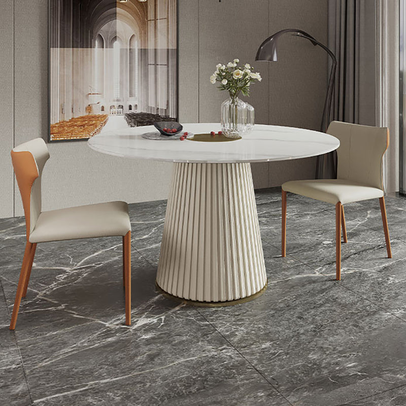 Glam Home Convertible Dining Table Sintered Stone Round Pedestal Table 47.2"L x 47.2"W x 29.5"H Fixed Table Without Chairs Clearhalo 'Dining Tables & Seating' 'Dining Tables' 'dining_table' 'furn' 'furn_dining_table' 'Furniture' 'furniture_dining_table' 'Kitchen & Dining Furniture' 'kitchen' 'kitchen_dining_table' 5032823