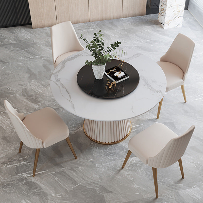 Glam Home Convertible Dining Table Sintered Stone Round Pedestal Table 51.2"L x 51.2"W x 29.5"H Lazy Susan Without Chairs Clearhalo 'Dining Tables & Seating' 'Dining Tables' 'dining_table' 'furn' 'furn_dining_table' 'Furniture' 'furniture_dining_table' 'Kitchen & Dining Furniture' 'kitchen' 'kitchen_dining_table' 5032824