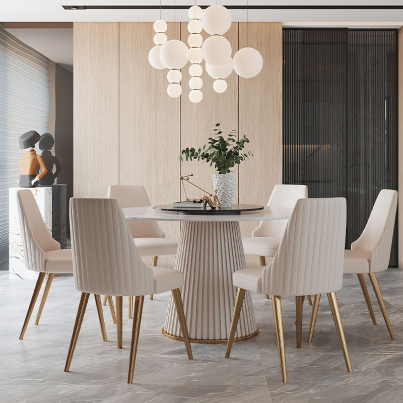 Glam Home Convertible Dining Table Sintered Stone Round Pedestal Table 59.1"L x 59.1"W x 29.5"H Lazy Susan Without Chairs Clearhalo 'Dining Tables & Seating' 'Dining Tables' 'dining_table' 'furn' 'furn_dining_table' 'Furniture' 'furniture_dining_table' 'Kitchen & Dining Furniture' 'kitchen' 'kitchen_dining_table' 5032825