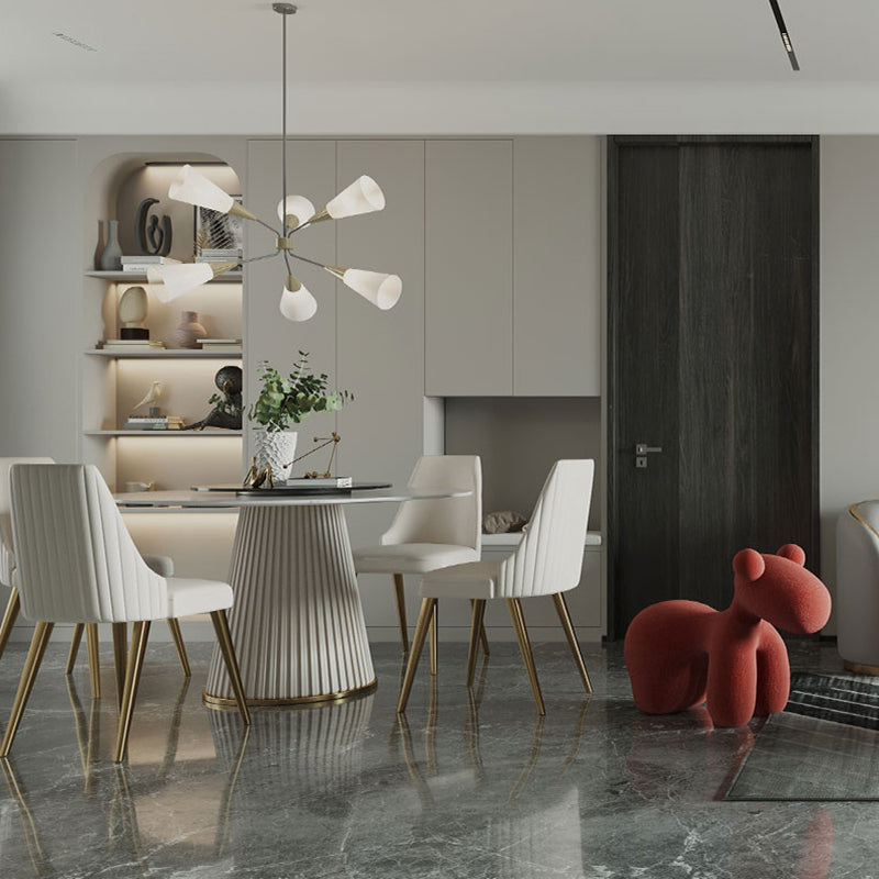 Glam Home Convertible Dining Table Sintered Stone Round Pedestal Table Clearhalo 'Dining Tables & Seating' 'Dining Tables' 'dining_table' 'furn' 'furn_dining_table' 'Furniture' 'furniture_dining_table' 'Kitchen & Dining Furniture' 'kitchen' 'kitchen_dining_table' 5032831