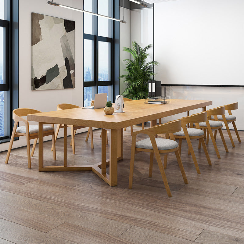 Rectangle Modern Solid Wood Standard Height Table Double Pedestal Dining Table 94.5"L x 47.2"W x 29.5"H Without Chairs Clearhalo 'Dining Tables & Seating' 'Dining Tables' 'dining_table' 'furn' 'furn_dining_table' 'Furniture' 'furniture_dining_table' 'Kitchen & Dining Furniture' 'kitchen' 'kitchen_dining_table' 5032840