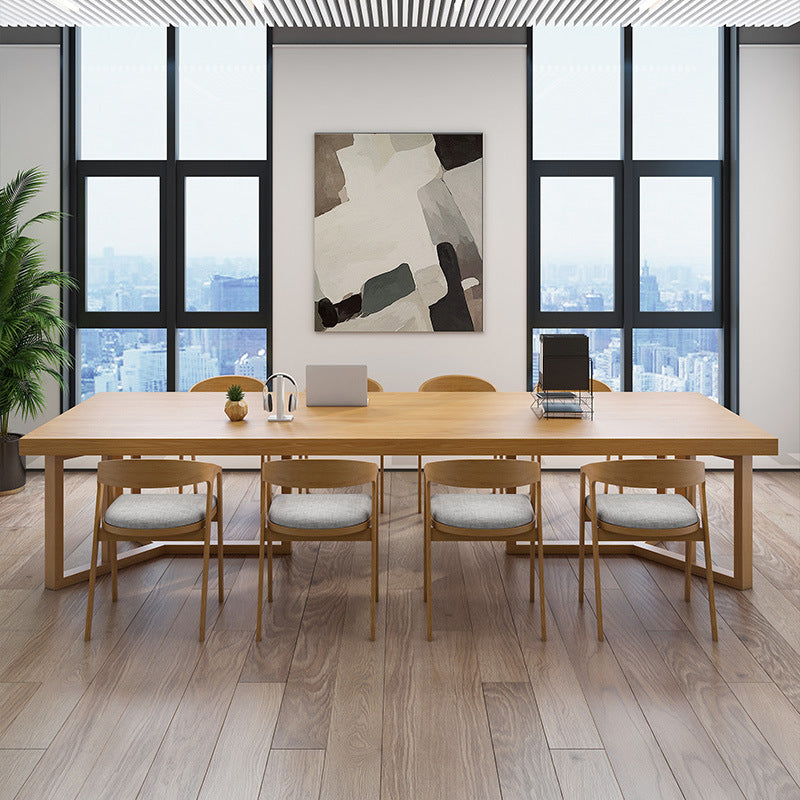 Rectangle Modern Solid Wood Standard Height Table Double Pedestal Dining Table 110.2"L x 47.2"W x 29.5"H Without Chairs Clearhalo 'Dining Tables & Seating' 'Dining Tables' 'dining_table' 'furn' 'furn_dining_table' 'Furniture' 'furniture_dining_table' 'Kitchen & Dining Furniture' 'kitchen' 'kitchen_dining_table' 5032843