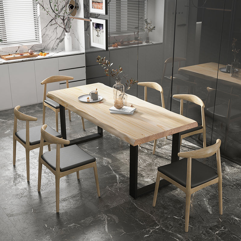 Industrial Pine Wood Dining Table Rectangle Table with Black Double Pedestal 63"L x 27.6"W x 29.5"H Without Chairs Clearhalo 'Dining Tables & Seating' 'Dining Tables' 'dining_table' 'furn' 'furn_dining_table' 'Furniture' 'furniture_dining_table' 'Kitchen & Dining Furniture' 'kitchen' 'kitchen_dining_table' 5032859