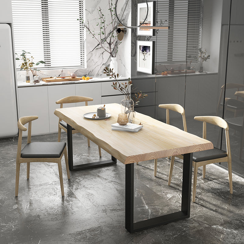 Industrial Pine Wood Dining Table Rectangle Table with Black Double Pedestal 70.9"L x 31.5"W x 29.5"H Without Chairs Clearhalo 'Dining Tables & Seating' 'Dining Tables' 'dining_table' 'furn' 'furn_dining_table' 'Furniture' 'furniture_dining_table' 'Kitchen & Dining Furniture' 'kitchen' 'kitchen_dining_table' 5032860
