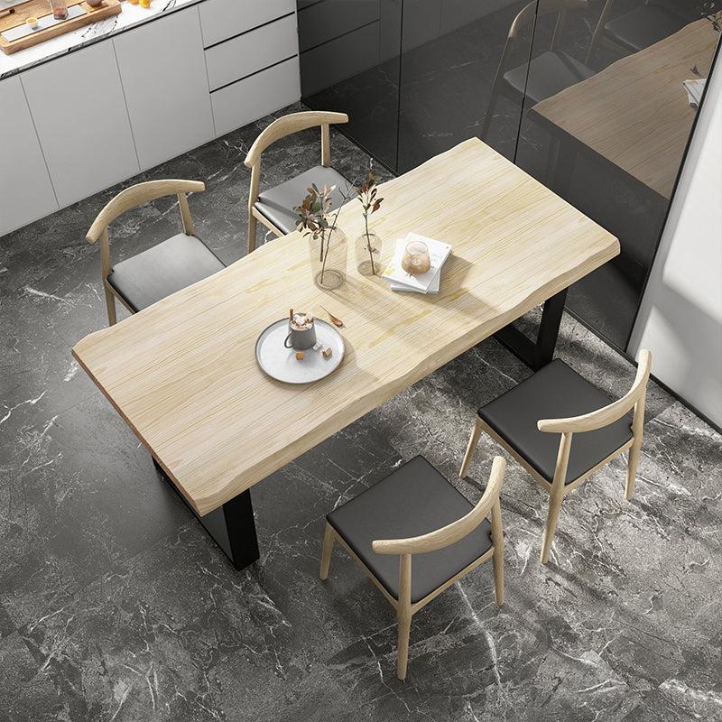 Industrial Pine Wood Dining Table Rectangle Table with Black Double Pedestal 55.1"L x 27.6"W x 29.5"H Without Chairs Clearhalo 'Dining Tables & Seating' 'Dining Tables' 'dining_table' 'furn' 'furn_dining_table' 'Furniture' 'furniture_dining_table' 'Kitchen & Dining Furniture' 'kitchen' 'kitchen_dining_table' 5032861