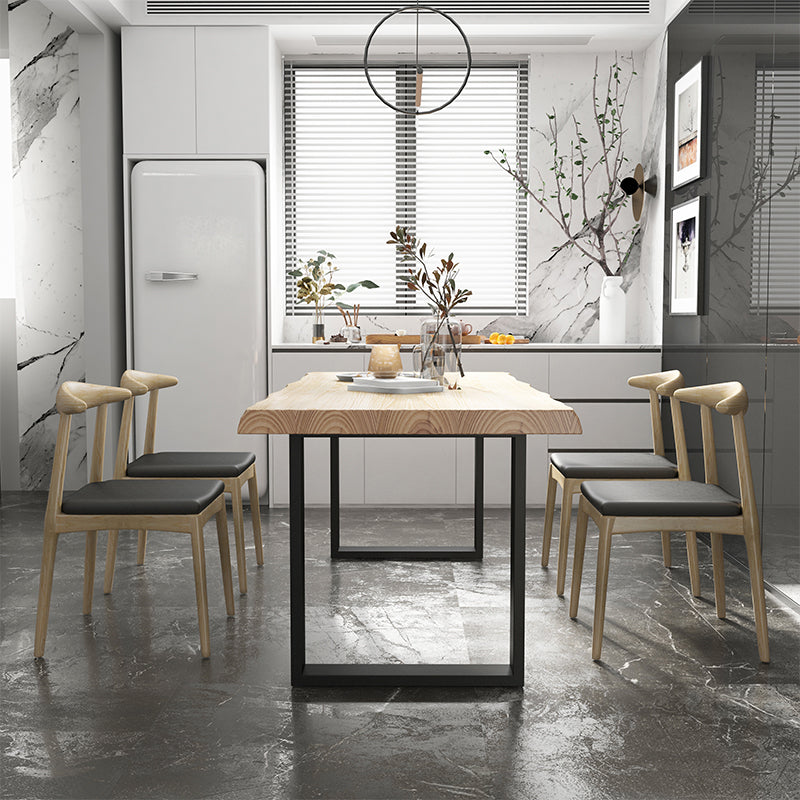 Industrial Pine Wood Dining Table Rectangle Table with Black Double Pedestal 78.7"L x 31.5"W x 29.5"H Without Chairs Clearhalo 'Dining Tables & Seating' 'Dining Tables' 'dining_table' 'furn' 'furn_dining_table' 'Furniture' 'furniture_dining_table' 'Kitchen & Dining Furniture' 'kitchen' 'kitchen_dining_table' 5032862