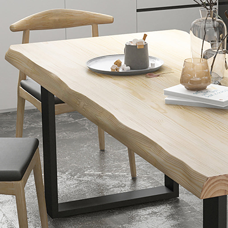 Industrial Pine Wood Dining Table Rectangle Table with Black Double Pedestal Clearhalo 'Dining Tables & Seating' 'Dining Tables' 'dining_table' 'furn' 'furn_dining_table' 'Furniture' 'furniture_dining_table' 'Kitchen & Dining Furniture' 'kitchen' 'kitchen_dining_table' 5032864