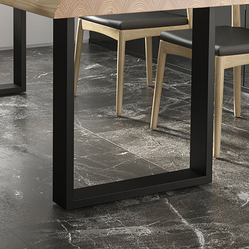 Industrial Pine Wood Dining Table Rectangle Table with Black Double Pedestal Clearhalo 'Dining Tables & Seating' 'Dining Tables' 'dining_table' 'furn' 'furn_dining_table' 'Furniture' 'furniture_dining_table' 'Kitchen & Dining Furniture' 'kitchen' 'kitchen_dining_table' 5032866