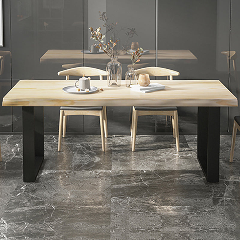 Industrial Pine Wood Dining Table Rectangle Table with Black Double Pedestal Clearhalo 'Dining Tables & Seating' 'Dining Tables' 'dining_table' 'furn' 'furn_dining_table' 'Furniture' 'furniture_dining_table' 'Kitchen & Dining Furniture' 'kitchen' 'kitchen_dining_table' 5032867