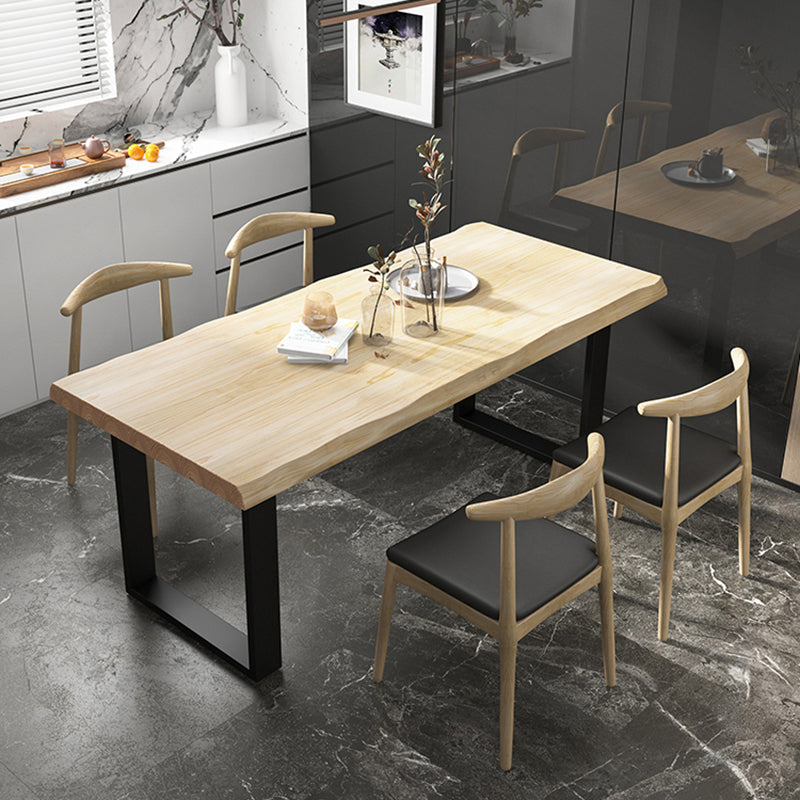 Industrial Pine Wood Dining Table Rectangle Table with Black Double Pedestal Clearhalo 'Dining Tables & Seating' 'Dining Tables' 'dining_table' 'furn' 'furn_dining_table' 'Furniture' 'furniture_dining_table' 'Kitchen & Dining Furniture' 'kitchen' 'kitchen_dining_table' 5032868