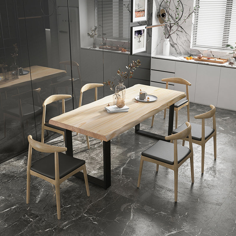Industrial Pine Wood Dining Table Rectangle Table with Black Double Pedestal Clearhalo 'Dining Tables & Seating' 'Dining Tables' 'dining_table' 'furn' 'furn_dining_table' 'Furniture' 'furniture_dining_table' 'Kitchen & Dining Furniture' 'kitchen' 'kitchen_dining_table' 5032869