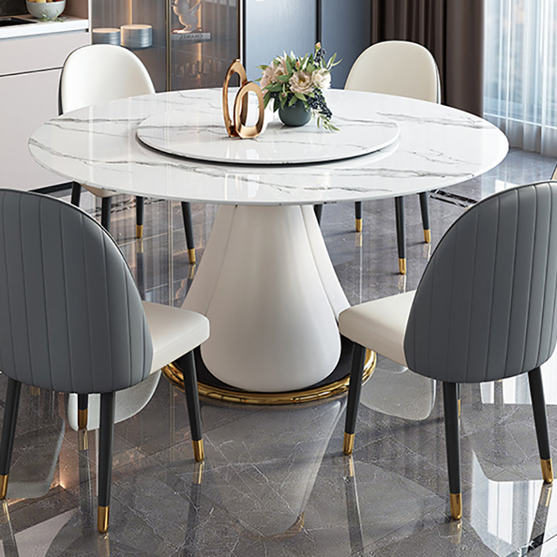 Metal Glam Style Round Dining Table Sintered Stone Top Table for Dining Room White Without Chairs Clearhalo 'Dining Tables & Seating' 'Dining Tables' 'dining_table' 'furn' 'furn_dining_table' 'Furniture' 'furniture_dining_table' 'Kitchen & Dining Furniture' 'kitchen' 'kitchen_dining_table' 5032900
