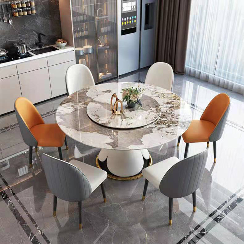 Metal Glam Style Round Dining Table Sintered Stone Top Table for Dining Room Light Gray Without Chairs Clearhalo 'Dining Tables & Seating' 'Dining Tables' 'dining_table' 'furn' 'furn_dining_table' 'Furniture' 'furniture_dining_table' 'Kitchen & Dining Furniture' 'kitchen' 'kitchen_dining_table' 5032901