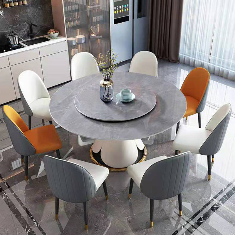Metal Glam Style Round Dining Table Sintered Stone Top Table for Dining Room Gray Without Chairs Clearhalo 'Dining Tables & Seating' 'Dining Tables' 'dining_table' 'furn' 'furn_dining_table' 'Furniture' 'furniture_dining_table' 'Kitchen & Dining Furniture' 'kitchen' 'kitchen_dining_table' 5032902