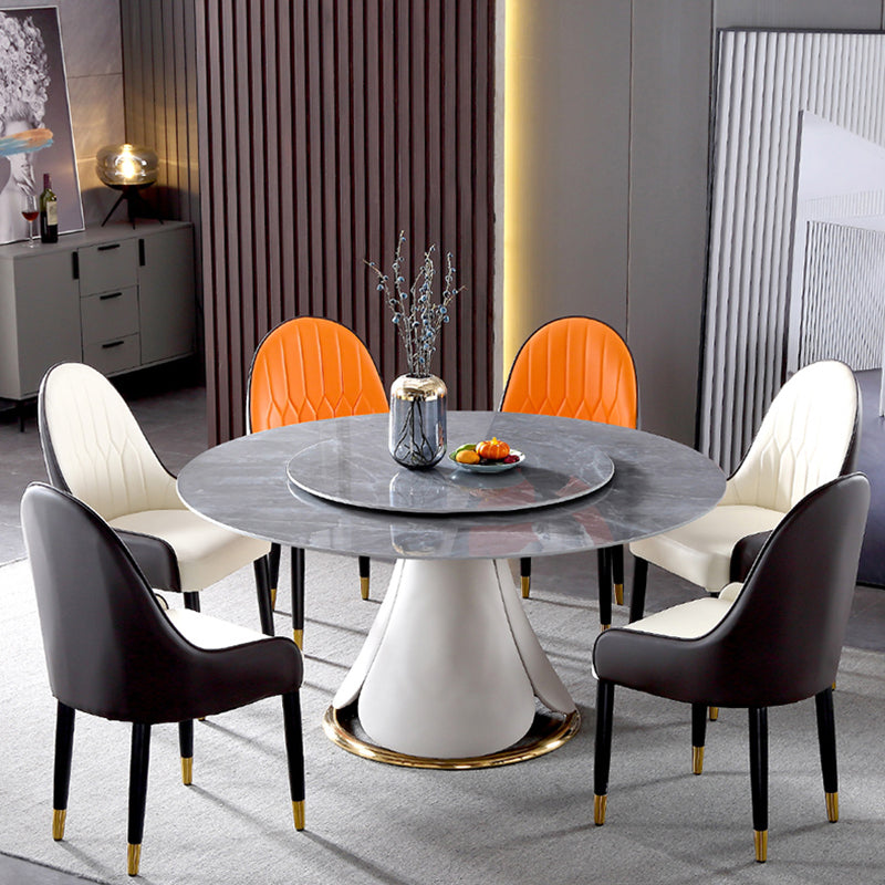 Metal Glam Style Round Dining Table Sintered Stone Top Table for Dining Room Gray 51.2"L x 51.2"W x 29.5"H Without Chairs Clearhalo 'Dining Tables & Seating' 'Dining Tables' 'dining_table' 'furn' 'furn_dining_table' 'Furniture' 'furniture_dining_table' 'Kitchen & Dining Furniture' 'kitchen' 'kitchen_dining_table' 5032903