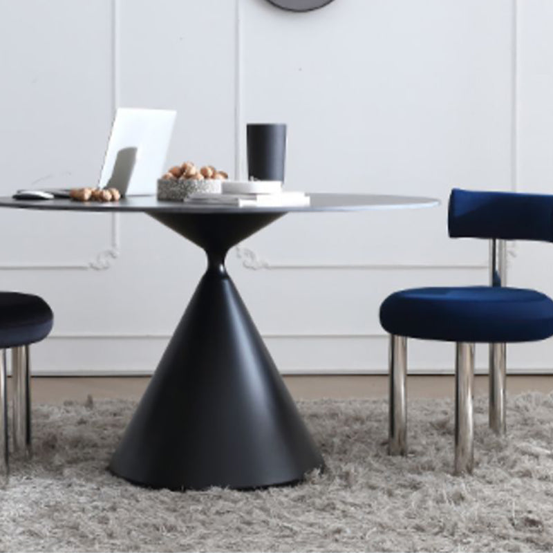 Metal Modern Style Round Dining Table Sintered Stone Top Table for Dining Room Black 47.2"L x 47.2"W x 29.5"H Without Chairs Clearhalo 'Dining Tables & Seating' 'Dining Tables' 'dining_table' 'furn' 'furn_dining_table' 'Furniture' 'furniture_dining_table' 'Kitchen & Dining Furniture' 'kitchen' 'kitchen_dining_table' 5032915