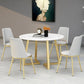 Stone Top Dining Table Contemporary Table with Sled Base in Gold White 47.2"L x 47.2"W x 29.5"H Without Chairs Clearhalo 'Dining Tables & Seating' 'Dining Tables' 'dining_table' 'furn' 'furn_dining_table' 'Furniture' 'furniture_dining_table' 'Kitchen & Dining Furniture' 'kitchen' 'kitchen_dining_table' 5032927
