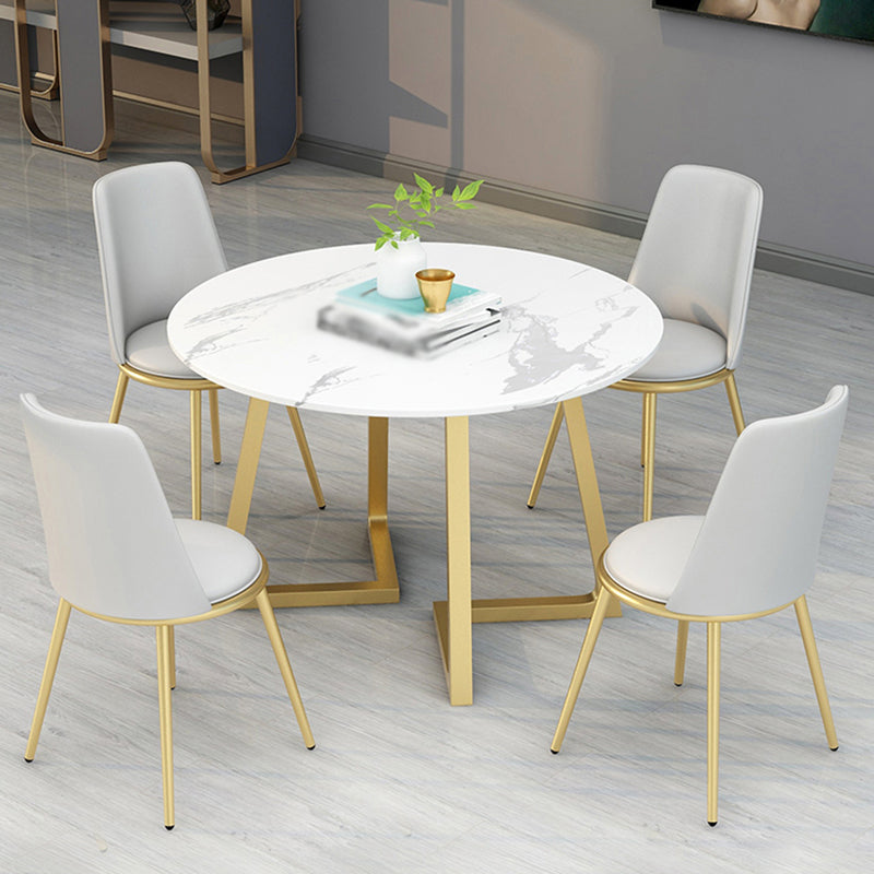 Stone Top Dining Table Contemporary Table with Sled Base in Gold Off-White Without Chairs Clearhalo 'Dining Tables & Seating' 'Dining Tables' 'dining_table' 'furn' 'furn_dining_table' 'Furniture' 'furniture_dining_table' 'Kitchen & Dining Furniture' 'kitchen' 'kitchen_dining_table' 5032929