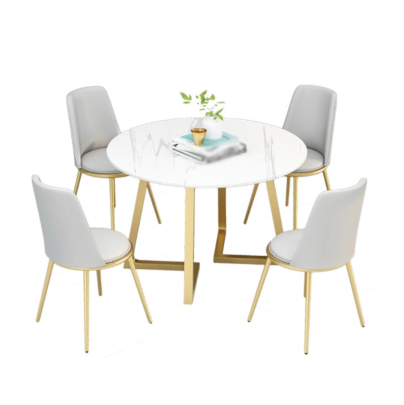 Stone Top Dining Table Contemporary Table with Sled Base in Gold White Without Chairs Clearhalo 'Dining Tables & Seating' 'Dining Tables' 'dining_table' 'furn' 'furn_dining_table' 'Furniture' 'furniture_dining_table' 'Kitchen & Dining Furniture' 'kitchen' 'kitchen_dining_table' 5032931