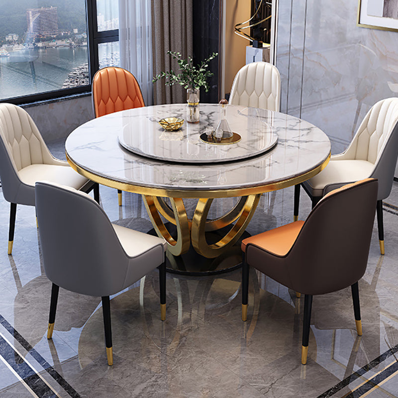 Nordic Glam Dining Round Table Dining Sintered Stone Table for Restaurant with Metal Legs White 47.2"L x 47.2"W x 29.9"H Without Chairs Clearhalo 'Dining Tables & Seating' 'Dining Tables' 'dining_table' 'furn' 'furn_dining_table' 'Furniture' 'furniture_dining_table' 'Kitchen & Dining Furniture' 'kitchen' 'kitchen_dining_table' 5032963