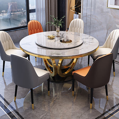Nordic Glam Dining Round Table Dining Sintered Stone Table for Restaurant with Metal Legs White 47.2"L x 47.2"W x 29.9"H Without Chairs Clearhalo 'Dining Tables & Seating' 'Dining Tables' 'dining_table' 'furn' 'furn_dining_table' 'Furniture' 'furniture_dining_table' 'Kitchen & Dining Furniture' 'kitchen' 'kitchen_dining_table' 5032963