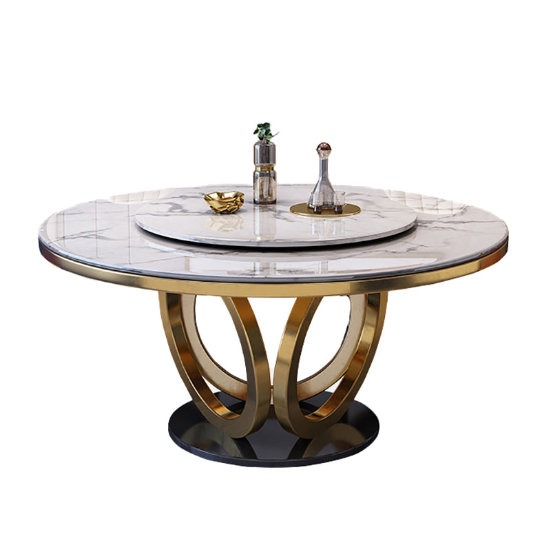 Nordic Glam Dining Round Table Dining Sintered Stone Table for Restaurant with Metal Legs Clearhalo 'Dining Tables & Seating' 'Dining Tables' 'dining_table' 'furn' 'furn_dining_table' 'Furniture' 'furniture_dining_table' 'Kitchen & Dining Furniture' 'kitchen' 'kitchen_dining_table' 5032964