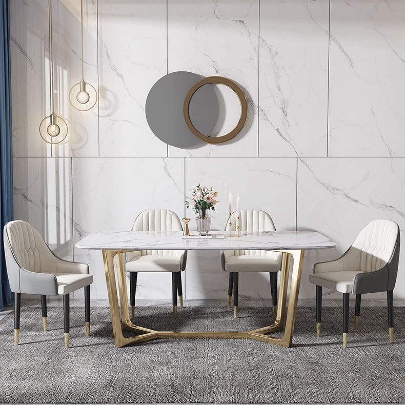 Luxury Marble Top Dining Table Rectangle Indoor Table with Trestle Base 55.1"L x 31.5"W x 29.5"H Without Chairs Clearhalo 'Dining Tables & Seating' 'Dining Tables' 'dining_table' 'furn' 'furn_dining_table' 'Furniture' 'furniture_dining_table' 'Kitchen & Dining Furniture' 'kitchen' 'kitchen_dining_table' 5032973