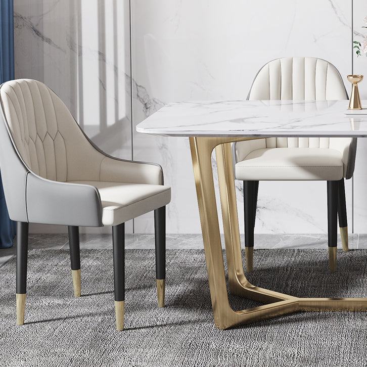 Luxury Marble Top Dining Table Rectangle Indoor Table with Trestle Base Clearhalo 'Dining Tables & Seating' 'Dining Tables' 'dining_table' 'furn' 'furn_dining_table' 'Furniture' 'furniture_dining_table' 'Kitchen & Dining Furniture' 'kitchen' 'kitchen_dining_table' 5032980