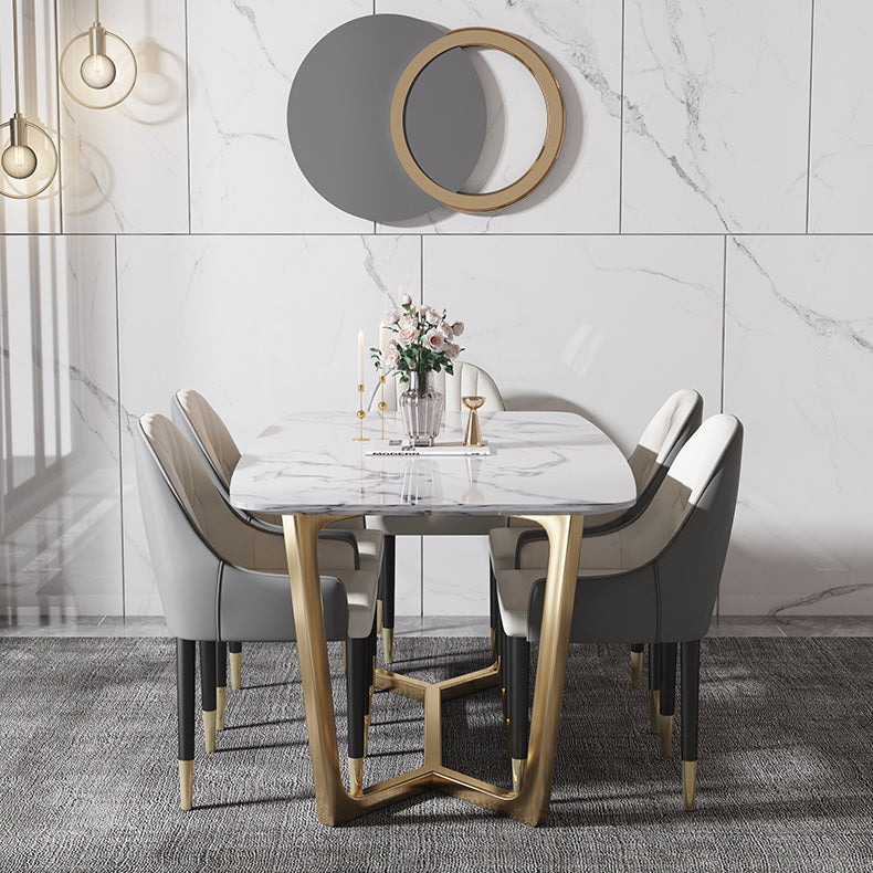 Luxury Marble Top Dining Table Rectangle Indoor Table with Trestle Base Clearhalo 'Dining Tables & Seating' 'Dining Tables' 'dining_table' 'furn' 'furn_dining_table' 'Furniture' 'furniture_dining_table' 'Kitchen & Dining Furniture' 'kitchen' 'kitchen_dining_table' 5032981