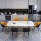 Luxury Sintered Stone Top Table Rectangle Table with Gold Trestle Base 78.7"L x 35.4"W x 29.5"H Without Chairs Clearhalo 'Dining Tables & Seating' 'Dining Tables' 'dining_table' 'furn' 'furn_dining_table' 'Furniture' 'furniture_dining_table' 'Kitchen & Dining Furniture' 'kitchen' 'kitchen_dining_table' 5032990