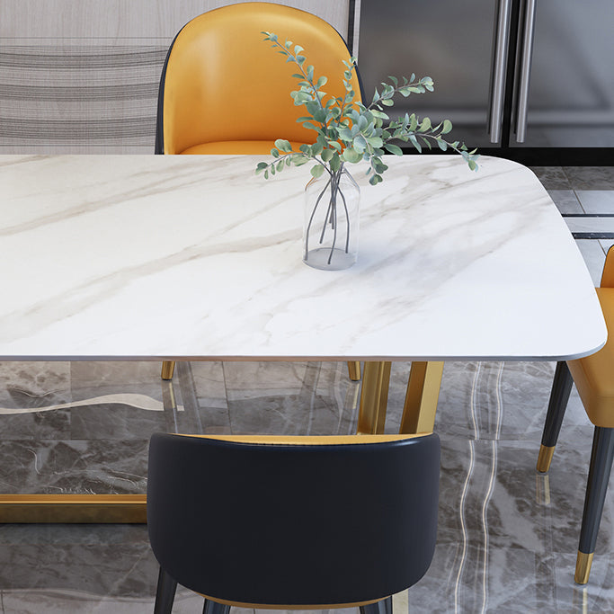 Luxury Sintered Stone Top Table Rectangle Table with Gold Trestle Base Clearhalo 'Dining Tables & Seating' 'Dining Tables' 'dining_table' 'furn' 'furn_dining_table' 'Furniture' 'furniture_dining_table' 'Kitchen & Dining Furniture' 'kitchen' 'kitchen_dining_table' 5032993