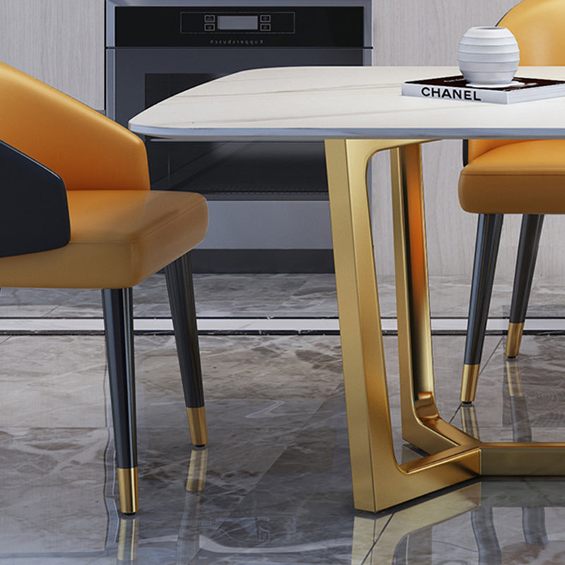 Luxury Sintered Stone Top Table Rectangle Table with Gold Trestle Base Clearhalo 'Dining Tables & Seating' 'Dining Tables' 'dining_table' 'furn' 'furn_dining_table' 'Furniture' 'furniture_dining_table' 'Kitchen & Dining Furniture' 'kitchen' 'kitchen_dining_table' 5032994