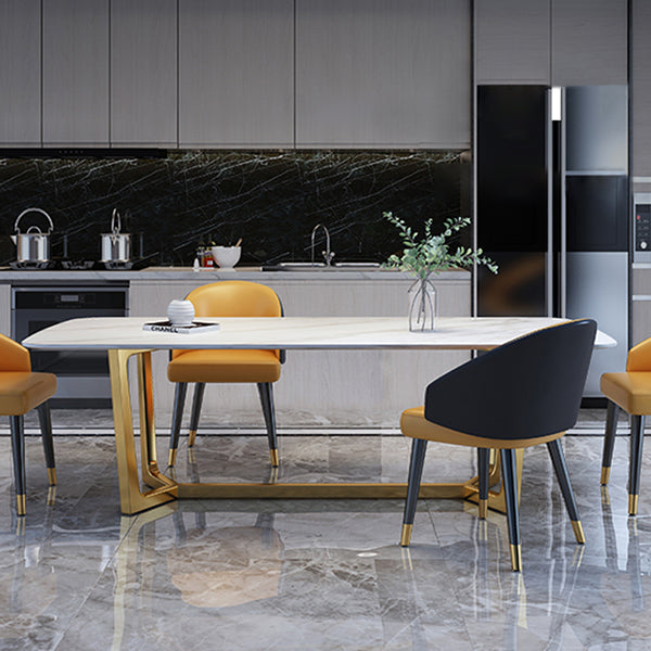 Luxury Sintered Stone Top Table Rectangle Table with Gold Trestle Base Clearhalo 'Dining Tables & Seating' 'Dining Tables' 'dining_table' 'furn' 'furn_dining_table' 'Furniture' 'furniture_dining_table' 'Kitchen & Dining Furniture' 'kitchen' 'kitchen_dining_table' 5032997
