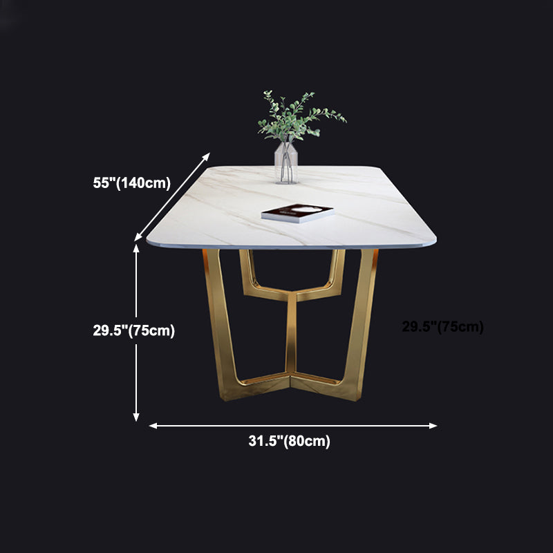 Luxury Sintered Stone Top Table Rectangle Table with Gold Trestle Base Clearhalo 'Dining Tables & Seating' 'Dining Tables' 'dining_table' 'furn' 'furn_dining_table' 'Furniture' 'furniture_dining_table' 'Kitchen & Dining Furniture' 'kitchen' 'kitchen_dining_table' 5032998